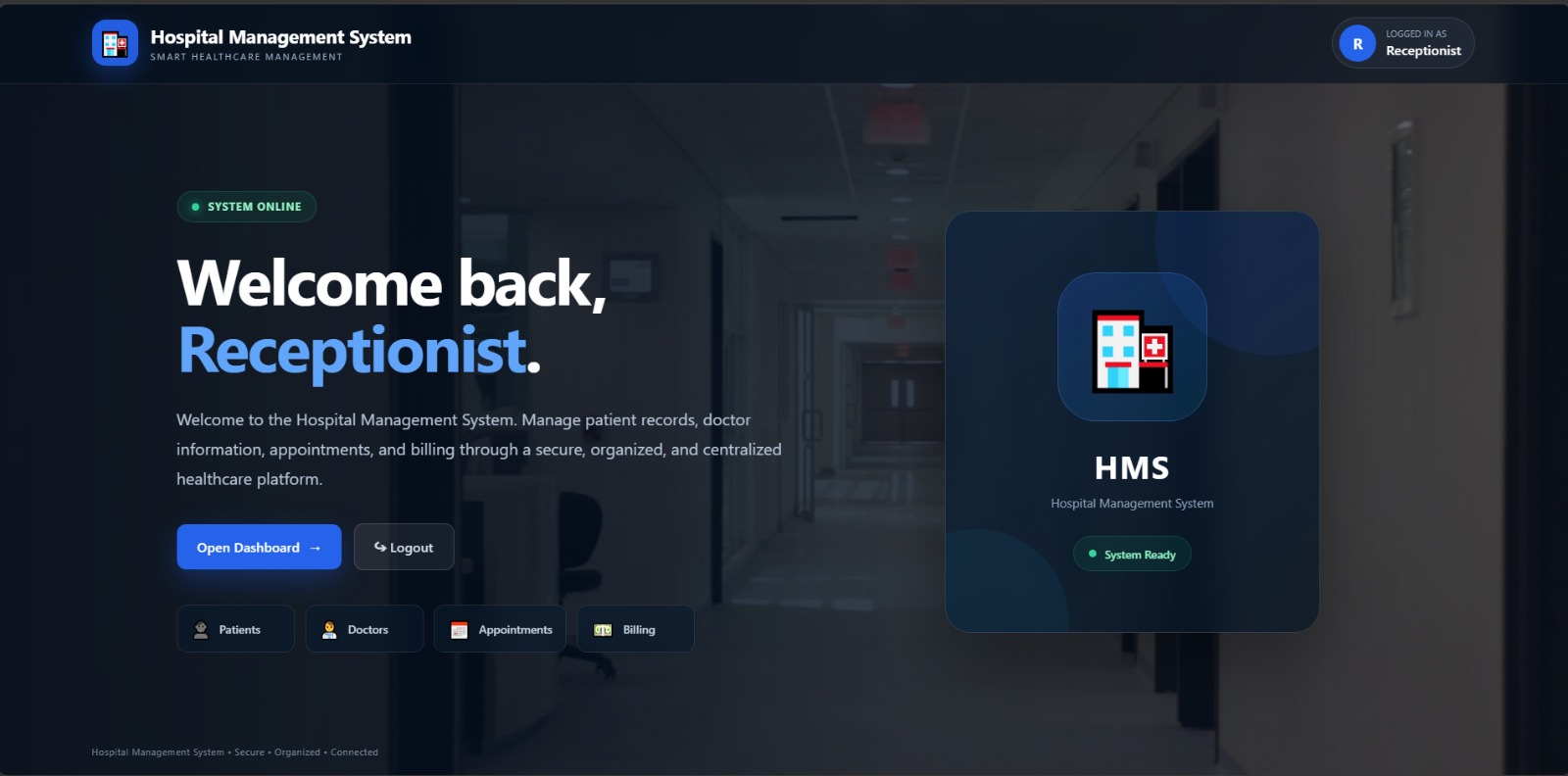 Hospital Management System website designed by Zentora