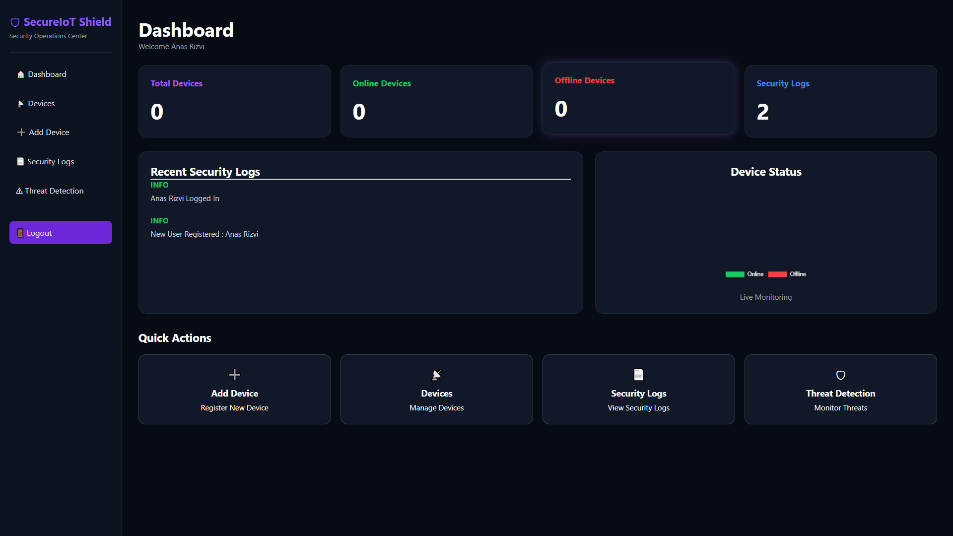 Secure Shield — IoT Security Platform website designed by Zentora